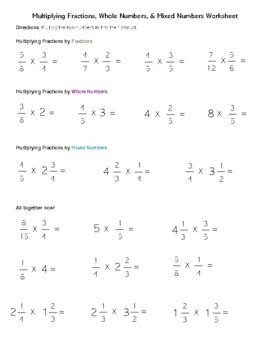 multiplying whole numbers with mixed fractions worksheet
