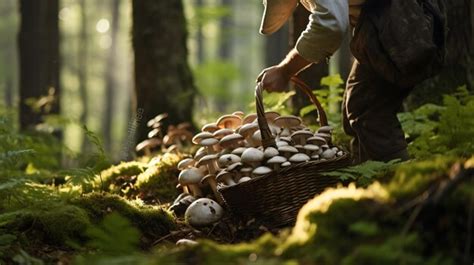 mushroom picking in forest