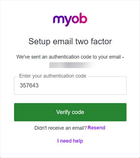 myob not receiving authentication code