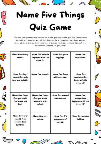 name 5 things quiz questions and answers funny