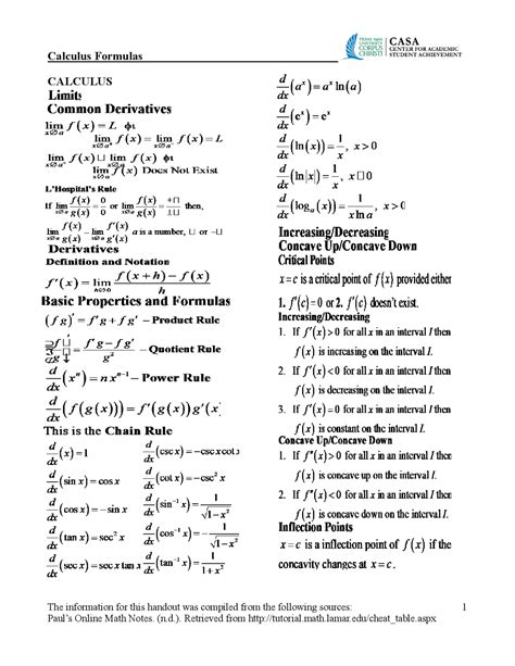 name and explain five math formulas in calc