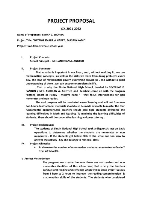 name of proponent example in project proposal