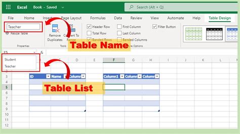 naming a table in excel