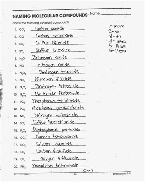 naming and writing formulas for covalent molecular compounds worksheet answer key