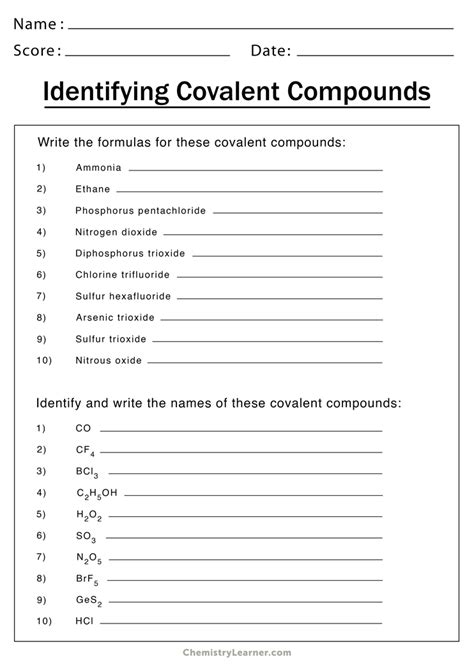 naming and writing formulas for ionic and covalent compounds worksheet