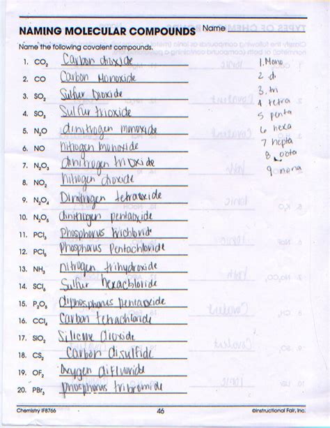 naming binary molecular compounds worksheet answer key