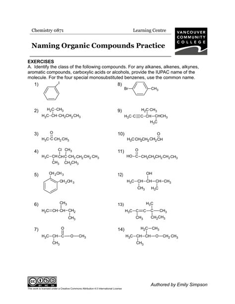 naming organic compounds practice problems with answers