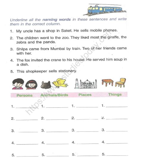 naming words worksheet for class 2 with answers cbse
