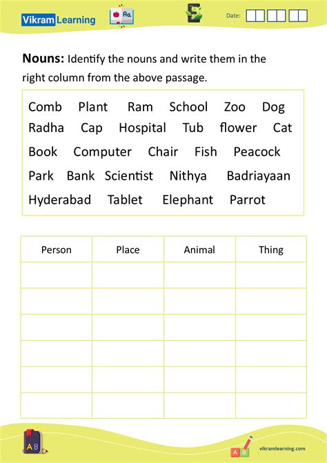 naming words worksheet for class 2 with answers icse