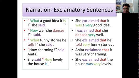 narration exclamatory sentences exercises with answers
