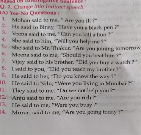 narration interrogative sentences exercises with answers class 10