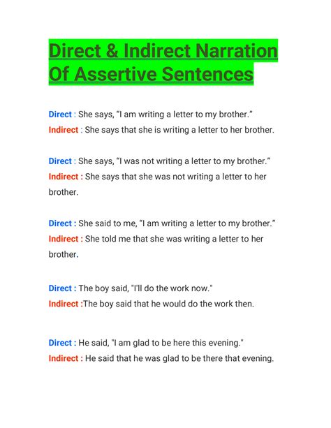 narration of assertive sentences examples