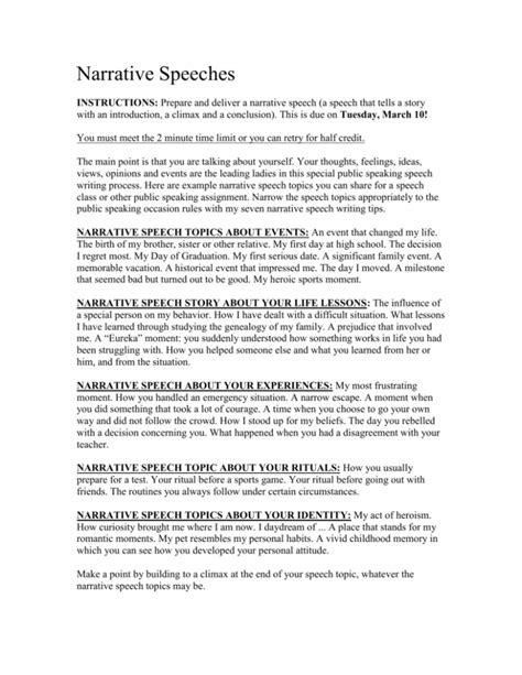 narrative speech topics for high school