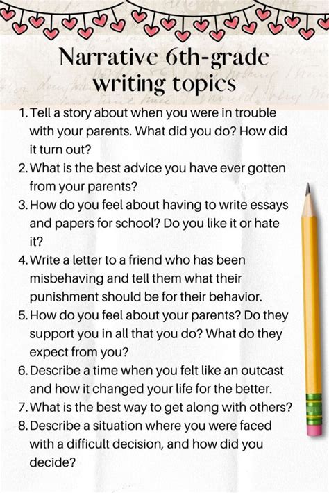 narrative writing topics for class 6