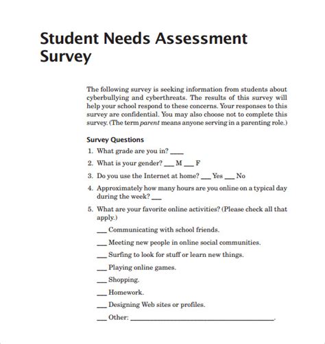 needs assessment survey examples