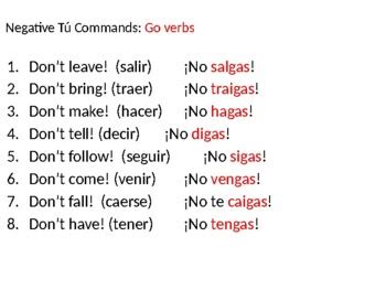 negative commands examples spanish