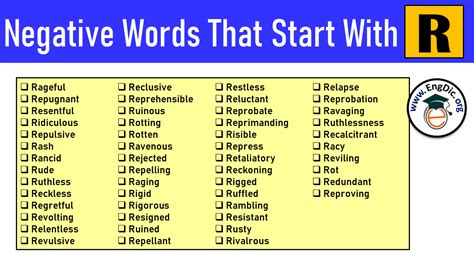 negative descriptive words starting with r
