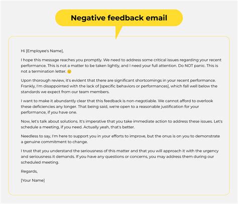 negative performance feedback email sample