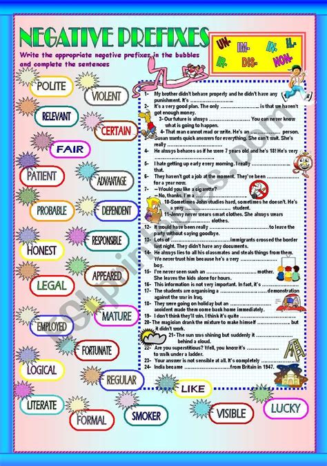 negative prefixes exercises with answers