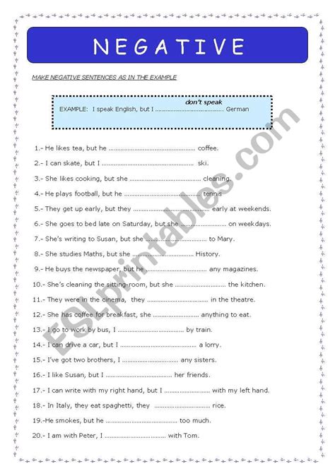 negative sentences exercises