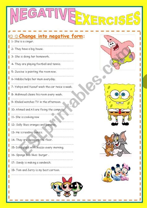 negative sentences simple present exercises pdf