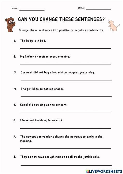 negative sentences worksheet for class 4 with answers pdf