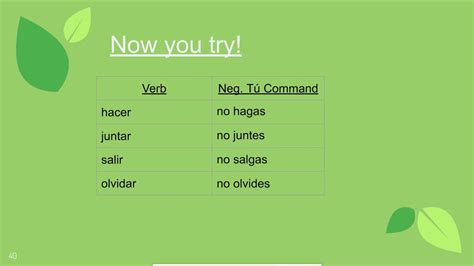 negative tu commands hacer