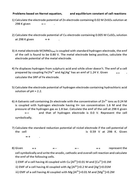 nernst equation practice problems pdf