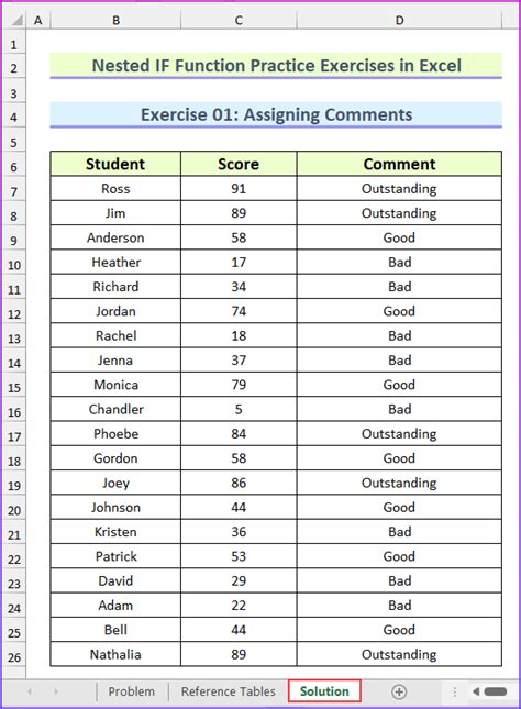 nested if function excel practice exercises