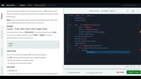 nested list program in python hackerrank solution
