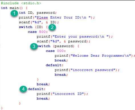 nested switch case in c example