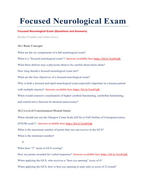 neuro exam example questions and answers
