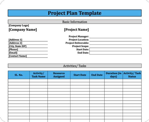 new business project plan template excel