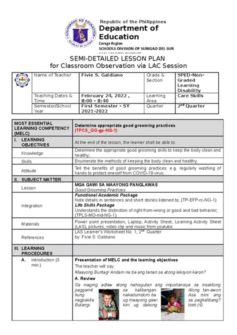 new detailed lesson plan format deped