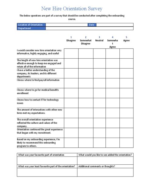 new hire orientation survey examples