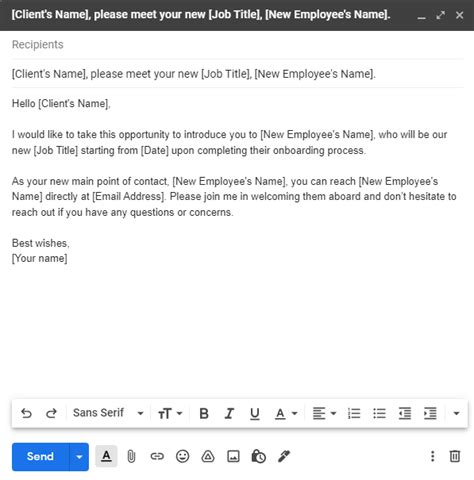new staff introduction email template