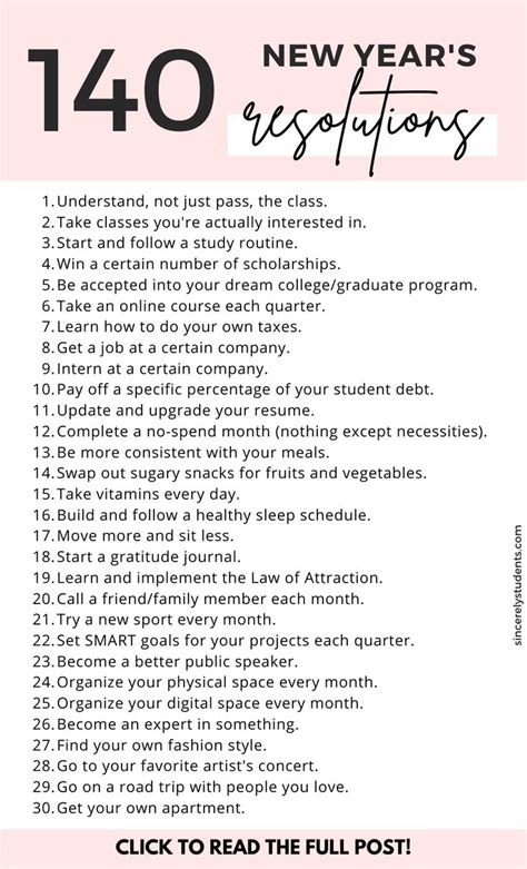 new year's resolution list for students