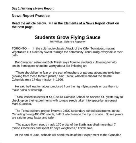 newspaper report writing examples for class 6 with answers