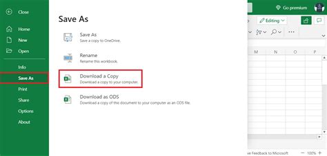 no save a copy option in excel