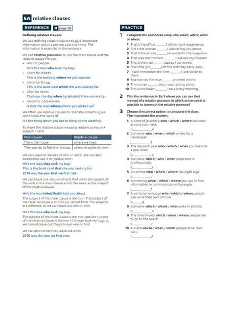 non defining relative clauses exercises pdf pearson