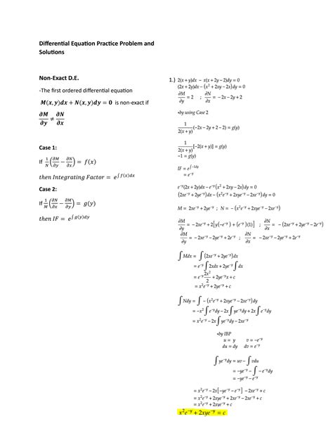 non exact differential equations problems and solutions pdf