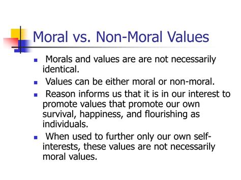 non moral values list