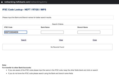 not able to enter ifsc code in hdfc netbanking