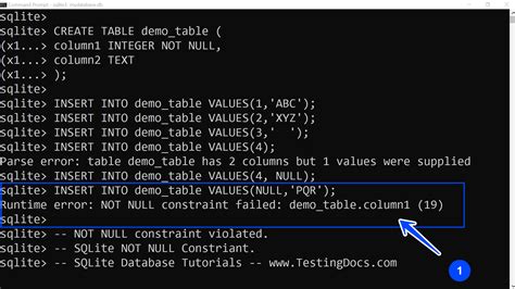 not null in sqlite