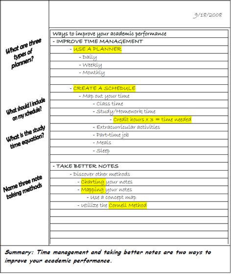 note form summary examples