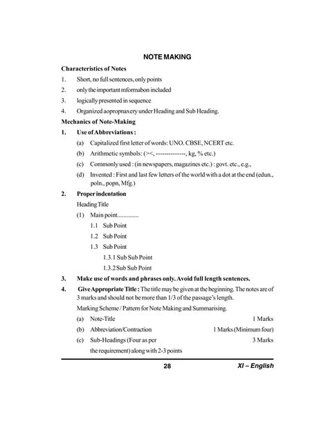 note making class 11 examples pdf
