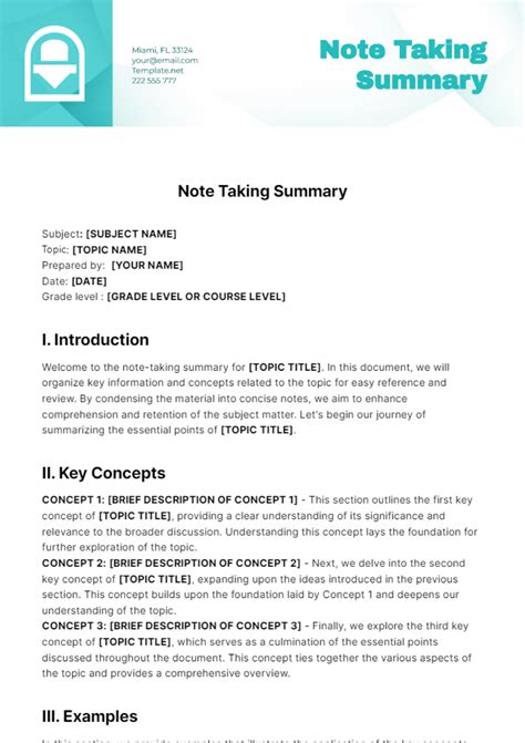 note taking summary example
