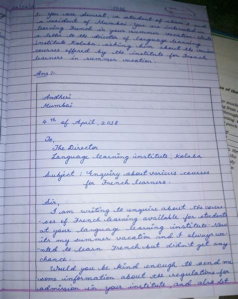 note writing format class 10