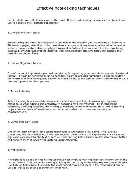 note-taking techniques pdf
