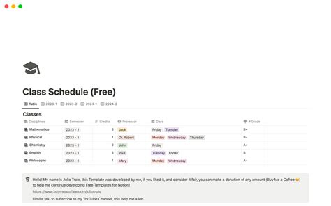 notion class schedule template free